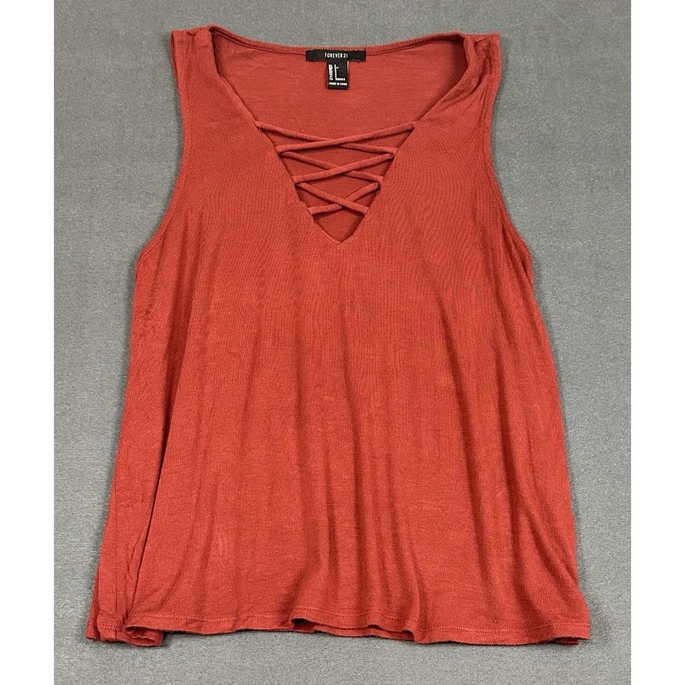Forever 21 Y2K Tank Top Size Small Red Criss Cross Empire Waist